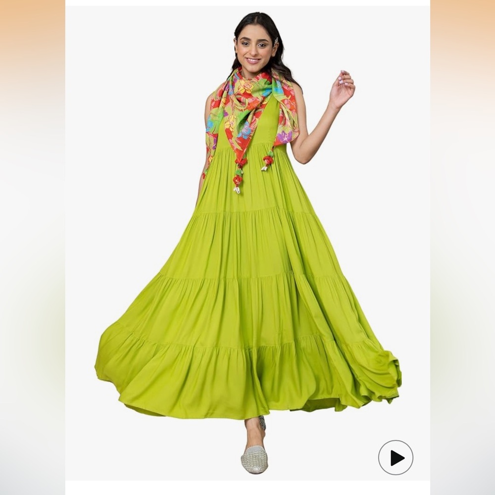 Janasya Vibrant Green Women's Kurta & Scarf XXL - Picture 2 of 4
